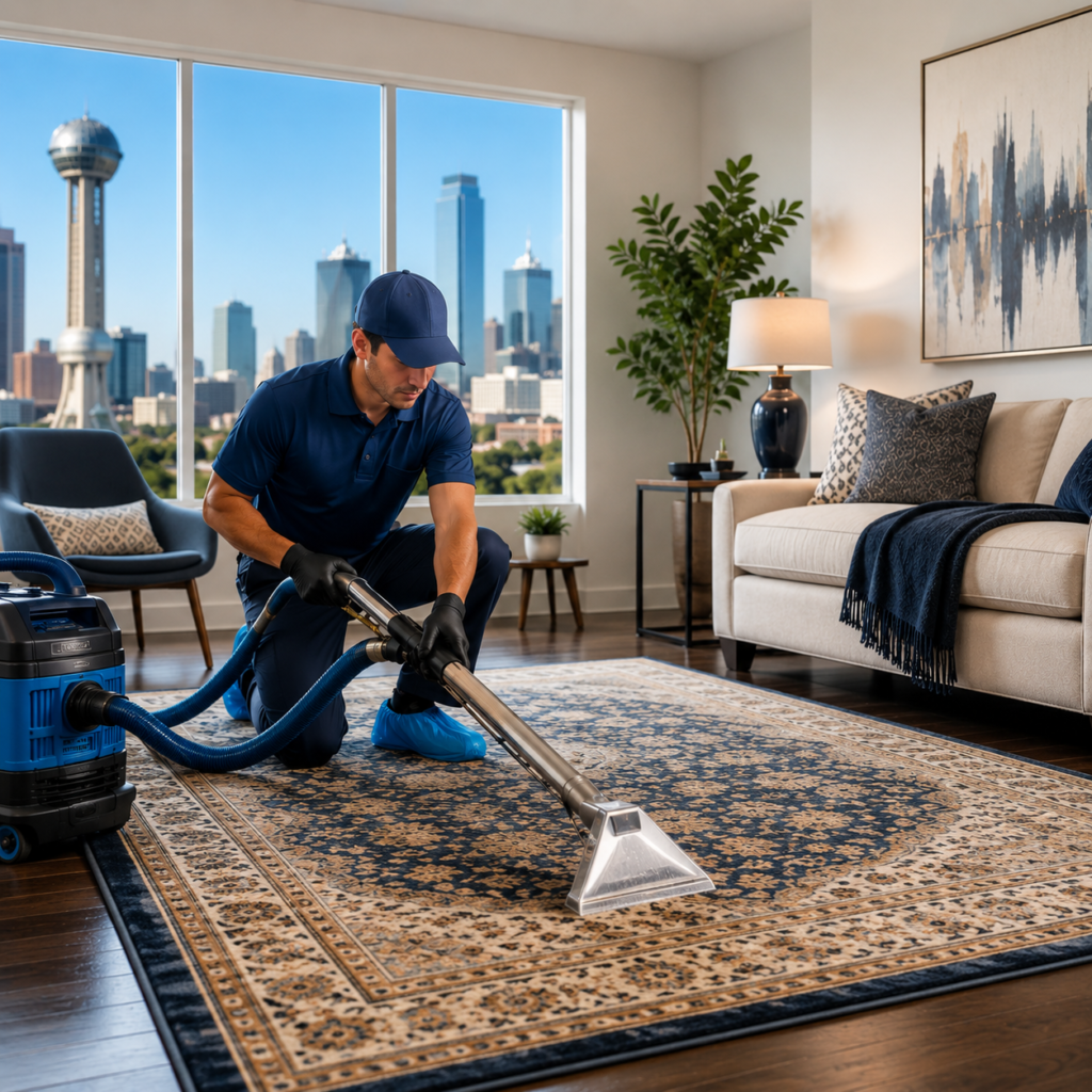 Professional rug cleaning in modern living room